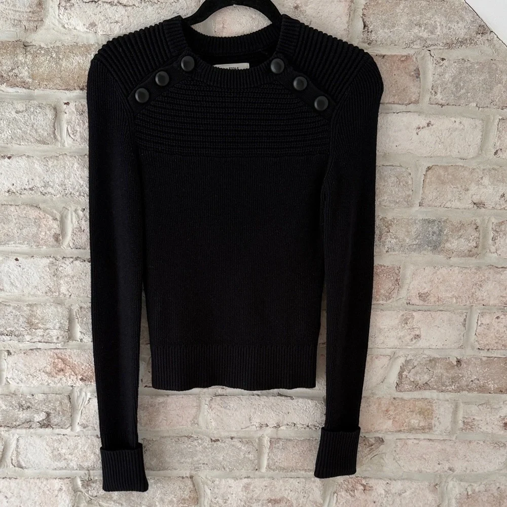 Isabel Marant Koyle Sweater Black Long Sleeve Top With Button Detailing - Picture 1 of 3